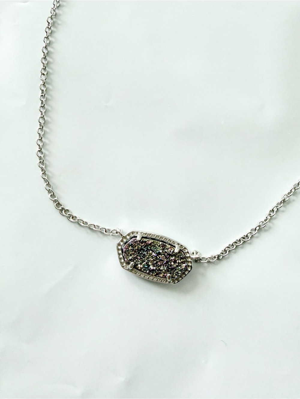 Kendra Scott Elisa Silver Pendant Necklace in Platinum Drusy